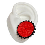 Aretes En  Topo En Soutache Rojo Bordado Con Miyuki