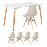 Kit Mesa Jantar Eames Retangular 120 X 80 Cm 4 Cadeiras Dsw Tampa Mesa Branco Com Cadeiras Nude