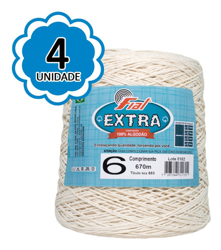 Barbante Fial Extra Cru Nº 6 - 600g - Kit 4 Unidades