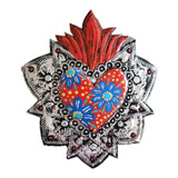 Corazón Mexicano Repujado En Aluminio Y Pintado A Mano. Rojo