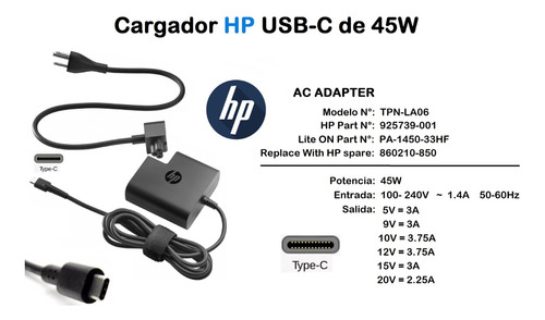 Cargador Hp Spectre 13-ac000 - Ac099 20v 2.25a 45w Usb-c