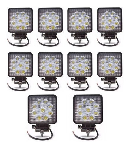 Pack De 10 Faro Auxiliar 9 Led 27 Watt Off Road 4x4 12 Y 24v