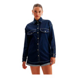 Camisa Jeans Easy Lança Perfume Alongado Ou24 Azul Feminino