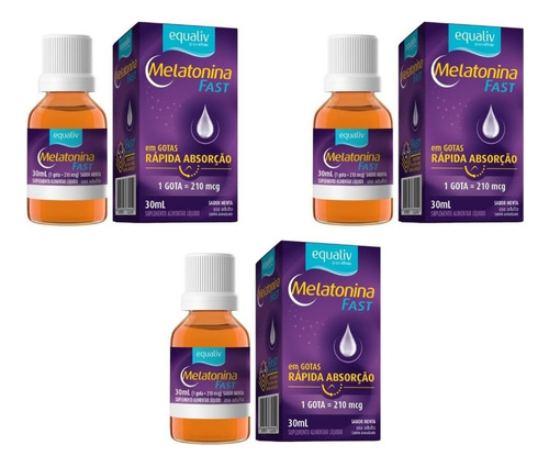 Kit Com 3 Melatonina Fast Equaliv 30ml 210mcg/gota (cada) Sabor Menta