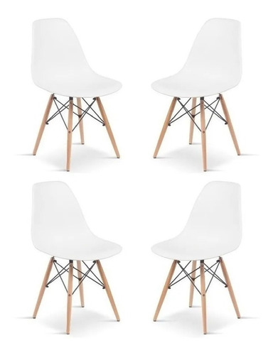 Silla Eames Blancas Plástico Patas De Madera Comedor X4 Loft