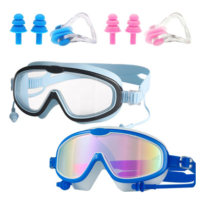 Gafas Natación Niños Antivaho Uv Set 6pcs Con Tapones Pinzas Azul
