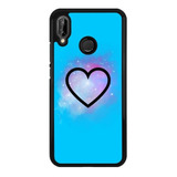 Funda Protector Para Huawei Corazon Negro Fondo Azul Rosa