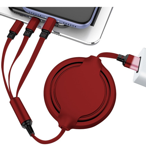 Cable Retractil Cargador Usb 3 En 1 Para iPhone Tipo C Y V8 