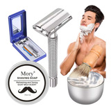 Kit Rastrillo Clásico Brocha Afeitar Y Tazón Acero Barber F