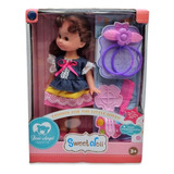 Muñeca Sweet Doll Mu03 Accesorios Maquillaje Vestido Azul