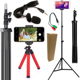 Kit Youtuber Tripé Pedestal Câmera Suporte Celular Microfone