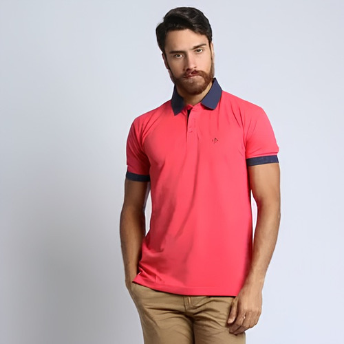 Polo Dudalina Comfort Fit Algodão Pima Coral & Azul Marinhog