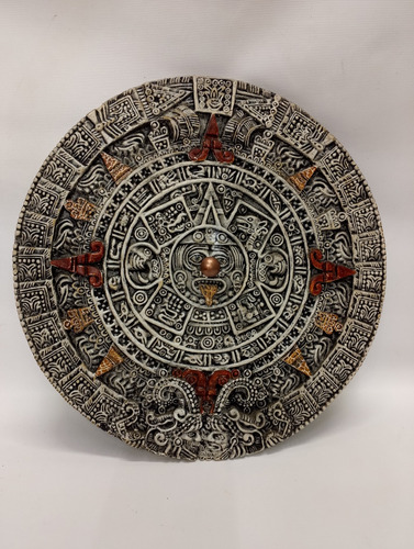 Cuadro De Calendario Azteca Antiguo En Marmolina Y Oleo 