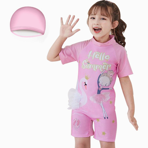 Traje De Baño De Una Pieza Para Niñas + Sombrero Para El Sol