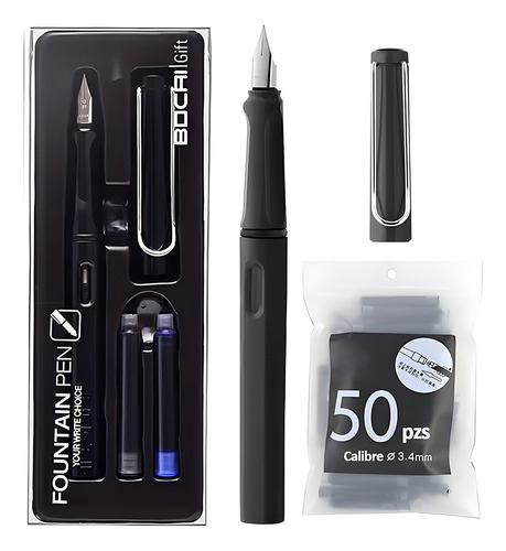 Pluma Estilográfica De Acero Inoxidable + 50 Tintas