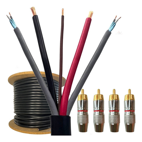 Kit Cabo Rack Móvel 5 Vias 20 Metros E Plug Rca