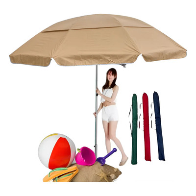 Sombrilla De Playa Gigante 2.40 Cm Color Caqui Con Protector Uv Y Funda Global Imports Sombrilla Playera Grande Reforzada Alta Calidad Con Rompevientos Liso
