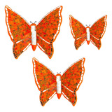 Mariposas Set De 3 Cristales Naranjas Con Raya Plata Pared