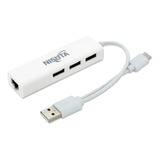 Conversor Usb A Red Y Hub 3 Puertos Nisuta Ns-cousrhc