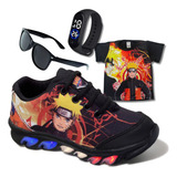 Kit Tenis De Led Infantil Naruto + Camisa + Relogio + Oculos