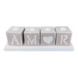 Set X4 Velas Base Decorativa Souvenir Artesanal Amor Madera