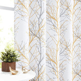 Cortinas Opacas De Árbol Amarillo Y Blanco Para Dormitorio, 