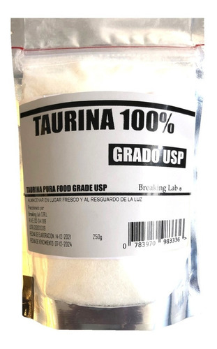 Taurina Pura (100%) En Polvo 250 Gramos Sabor Clásico