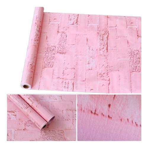Papel Vinilo Tapiz Adhesivo Ladrillo Rosa Claro 10 M X 45 Cm
