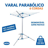 Varal De Roupas Parabolico Aluminio Leve 14 Mt 6 Cordas Mor