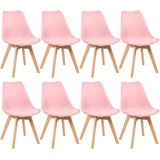 8 Cadeiras Estofada Leda Base Madeira Eames Cozinha Cores Estrutura Da Cadeira Rosa-claro