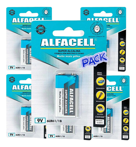 Bateria Alfacell Alcalina 9v Kit 6 Unidades Pilha Original