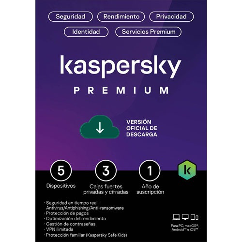 Kaspersky Antivirus Premium 2024 Key 1 Año 5 Dispositivos