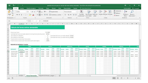 Excel Para El Calculo De Horas Extras Semanales