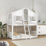 Cama Individual Madera Niños Listones Puerta Escaleras Blanc