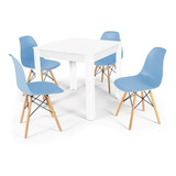 Mesa De Jantar Sofia Branca 80x80cm + 4 Cadeiras Eiffel Cor Azul-claro