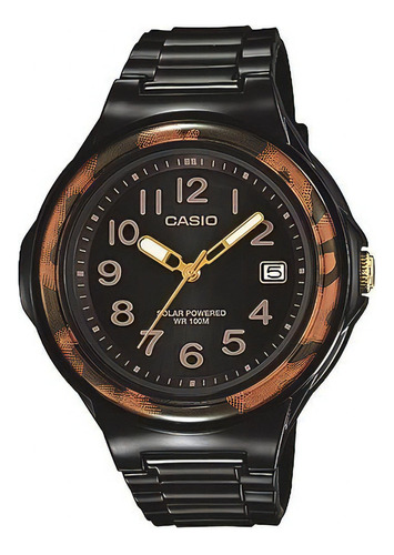 Reloj Mujer Casio Lxs700-1b Malla Resina Negro Calendario Color Del Bisel Carey