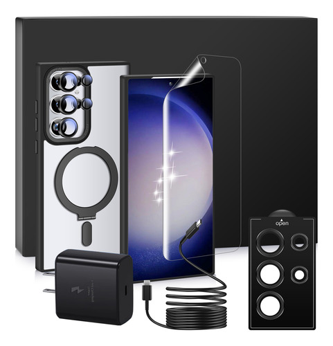 5 Kit Funda Para Samsung Magnético S24 Ultra Cargador 45w