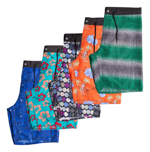 Kit 05 Bermudas Masculina Estampada Praia Tactel Adulto 