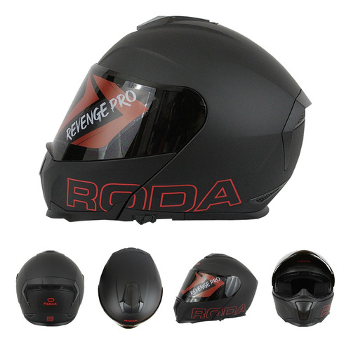 Casco Roda Motociclista Moto Abatible Revenge Pro Negro Dot