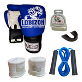 Kit Guantes + Bucal + Venda 5mts + Soga Pvc Muay Thai Boxeo