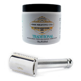 The Shaving Co Kit Crema De Afeitar Menta Y Rastrillo Metal. Rzor De Acero Inoxidable. Shaving Cream De Menta Y Madera Cedro