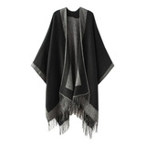 Ruana Poncho Manton Pashmina Mujer Con Fleco Importado 