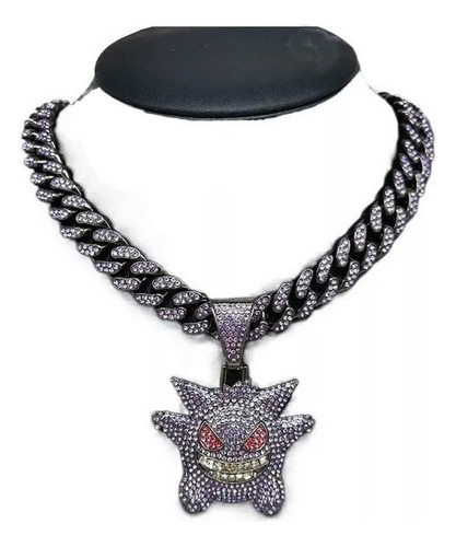 Colgante De Cadena Gengar Cubano Con Collar De Metal Con Dia