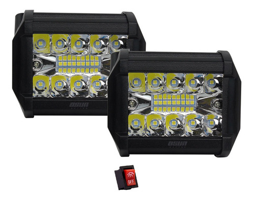 Set Faros Led 57w Cuadrados Estrobo+luz Camion Auto Moto 4x4