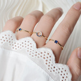 Set De 3 Anillos Abiertos Dorados Piedra Azul Moda Asiática