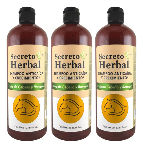  Shampoo Secreto Herbal Anticaída Con Cola De Caballo 1l 3pz