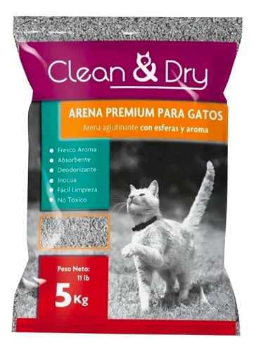 Arena Para Gato Premium Clean & Dry Con Esferas Y Aroma De 5kg Por 3 Unidades