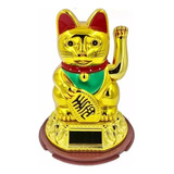 Gato Da Sorte Dourado Maneki Neko Balança Mão Carrega Solar