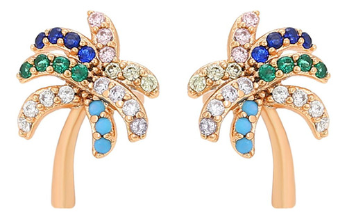 Aretes Broquel Palma Swarovski Esmeralda, Zafiro Oro 18k Lam