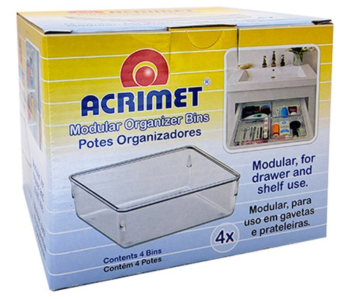 Organizador Acrimet Para Gaveta Grande 16 X 16 X 5,5cm C/4un